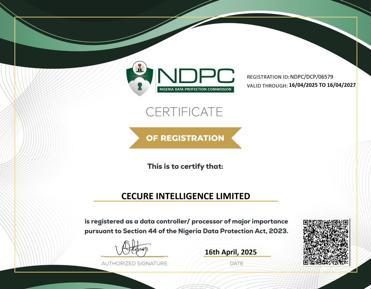Cecure Intelligence Limited Data Protection Registration Certificate